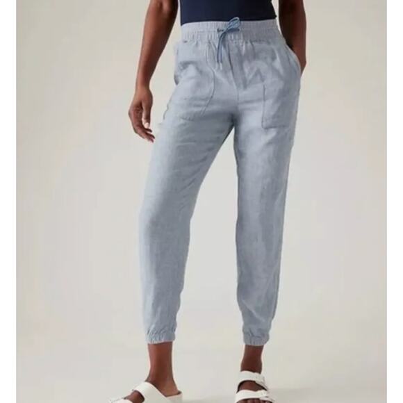 Athleta Women's Retreat Linen Jogger Blue 4 Beach Flowy Lightweight - Picture 1 of 10